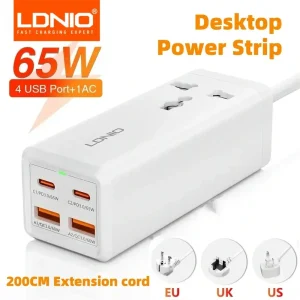 LDNIO Power Strip 65W 4 USB C Outlets With 2M Extension Cord Fast Charger For Laptop/Macbook/Ipad/Earphone/Mobile Phone Usb Plug