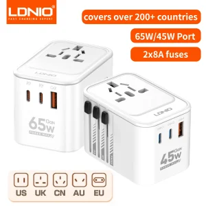 LDNIO 45W Universal Travel Adapter International Plug Adaptor with 3 USB Charging Ports Worldwide Power Outlet US UK EU (Copy)